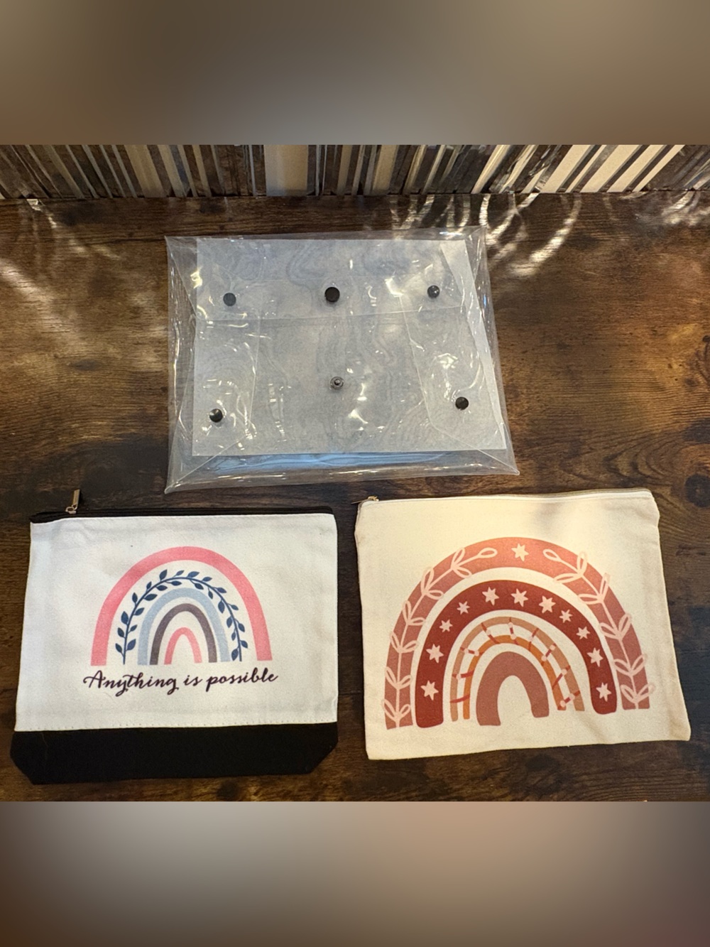 Rainbow and Clear Pouches - Pink & Rust Set of 3